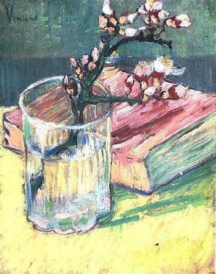 Vincent Van Gogh Blossoming Almond Branch in a Glass with a Book oil painting image